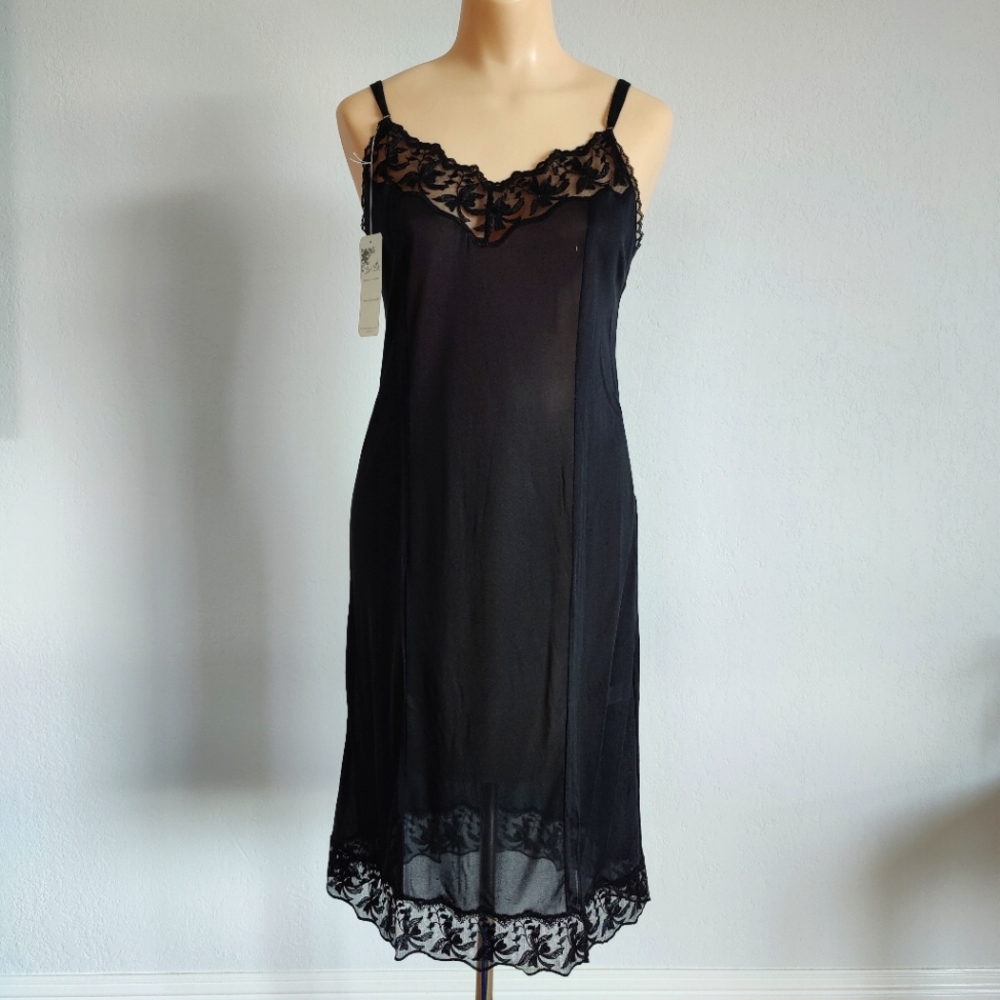 COPY - NWT Vintage Silk Slip Dress | Knit Silk Lingerie Nightgown- Black | Lace…
